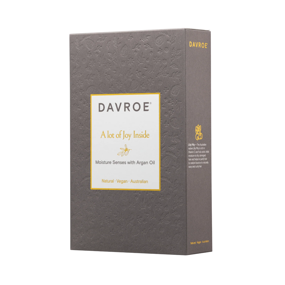 Coffret de Noël Davroe Moisture Senses trio, vue de trois quarts