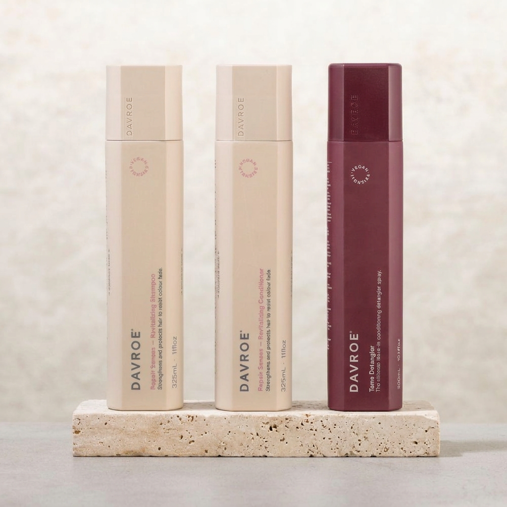 Shampooing, après-shampooing Repair Senses et spray démêlant Tame Davroe