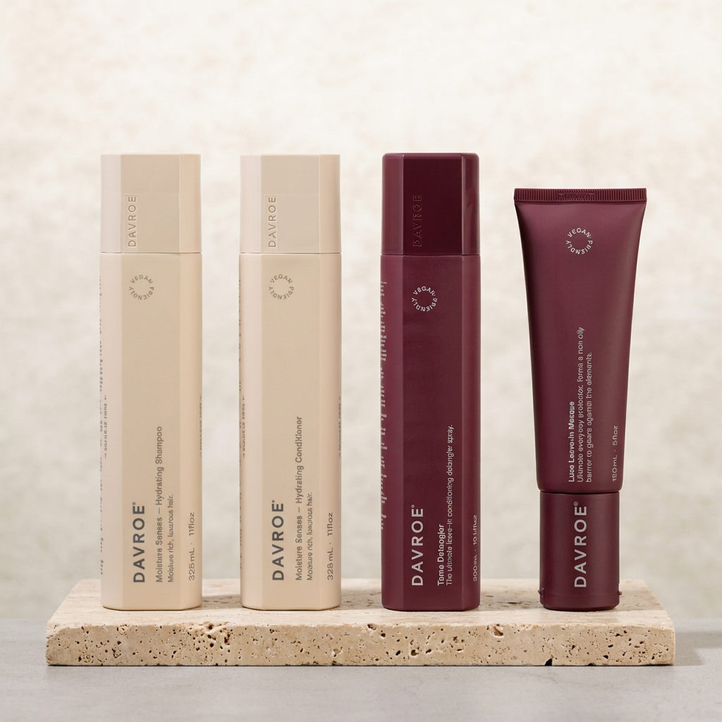 Shampooing, après-shampooing Moisture Senses, spray démêlant Tame et masque Luxe Davroe